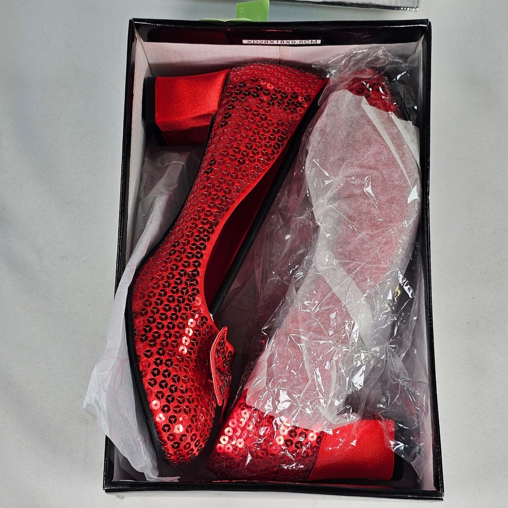 New Ellie Shoes 203-Judy Womens Red Sequined Ruby Slipper Costume Pump Heel Sz 9 - Picture 2 of 9